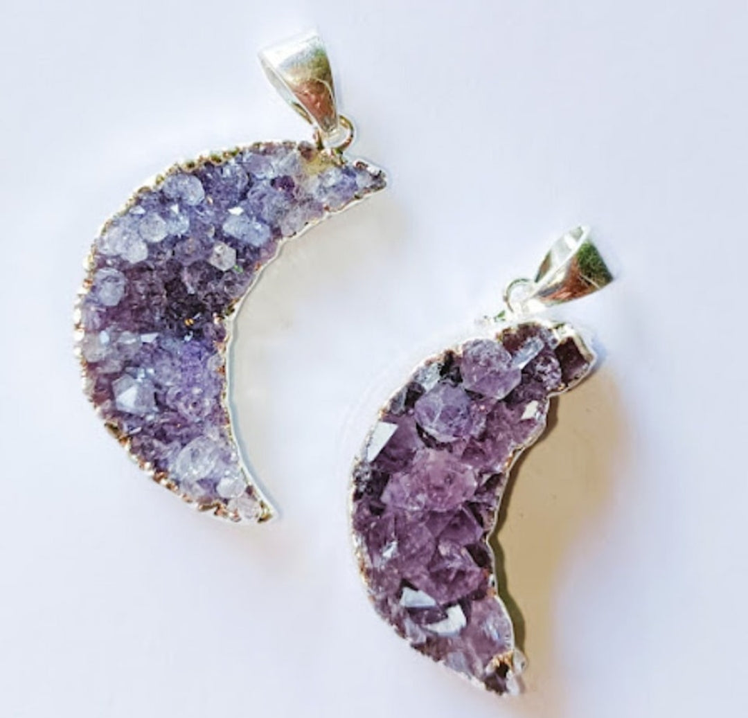Druzy Amethyst Moon Pendant